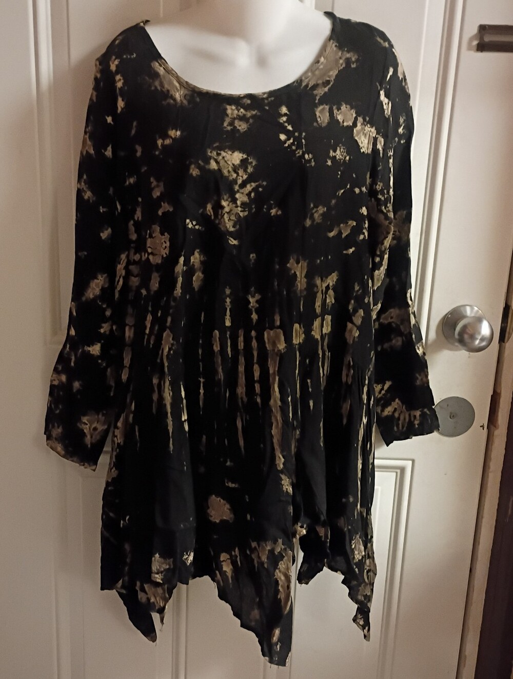 Black and Brown Tie-Dye Grunge Handkerchief Hem Dress, One Size